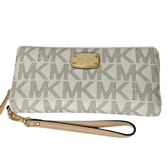 Michael Kors Jet Set Travel Continental Zip Around Wallet Wristlet Vanilla - Picture 1 of 7